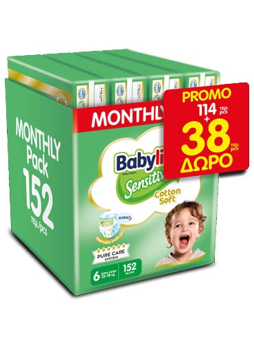 Babylino Sensitive Monthly Pack No6 (13-18Kg) 152 τεμ.